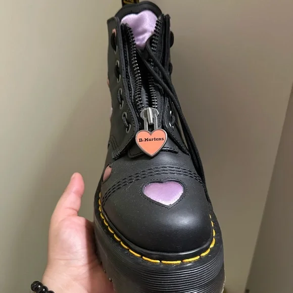 Dr. Martens Black Boots with Pink Heart Accents - Picture 3 of 5